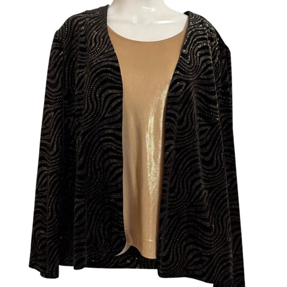 R & M RICHARDS by Karen Wong Jacket SZ 16 Velour Metallic Gold Designs Glam
